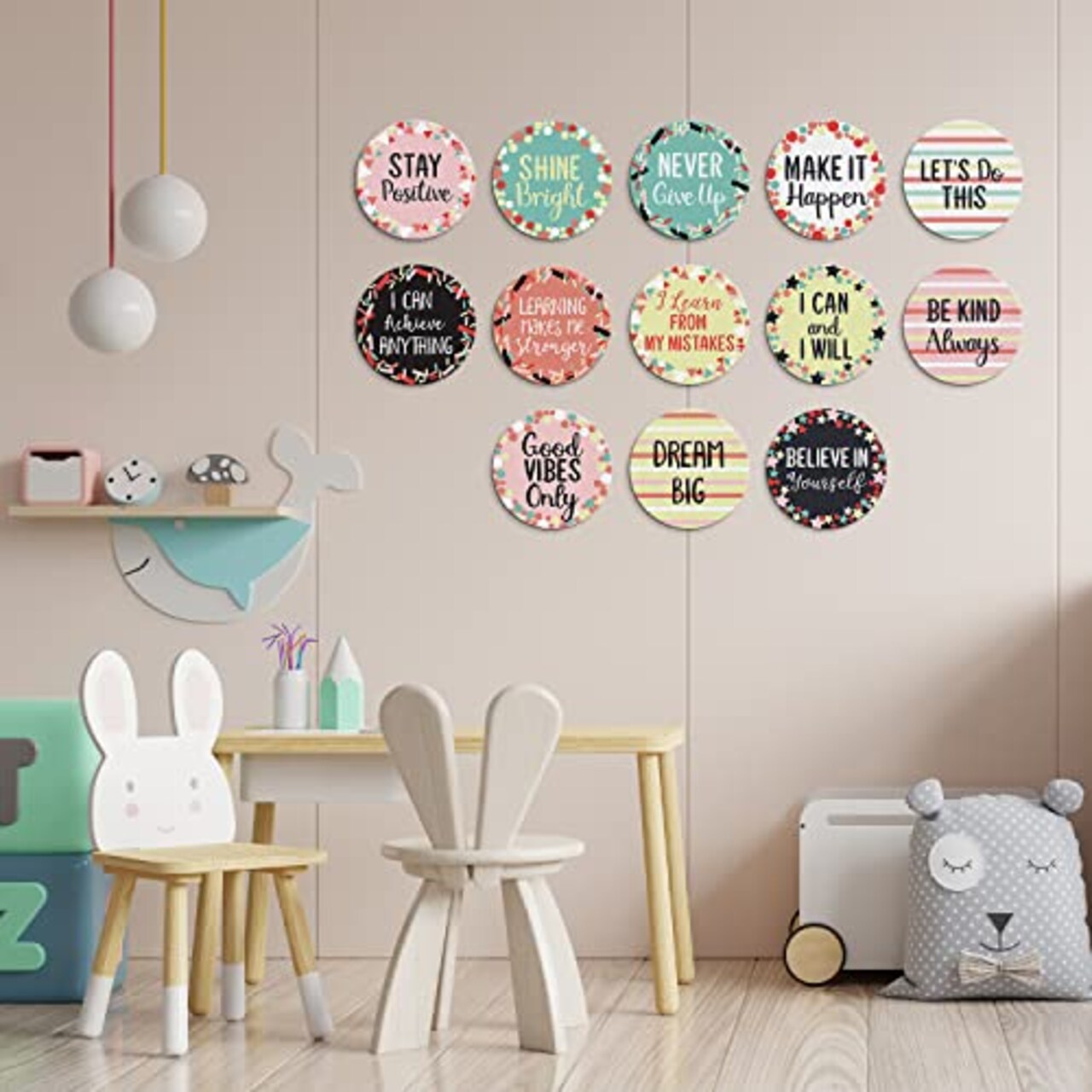 30 Growth Mindset Confetti Accents - Positive Sayings Inspirational Quote Cards with Matching Pastel Colors, Ideal for Classroom Decorations, Office, and Nursery (7-Inch)